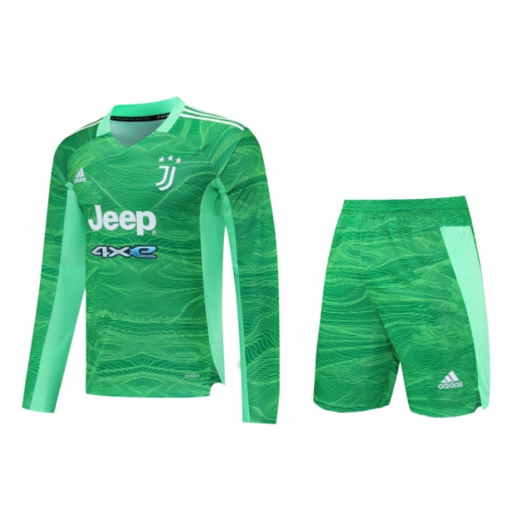 2021/22 Juventus Long Sleeve Green Goalkeeper Soccer Kit Shirt with Shorts